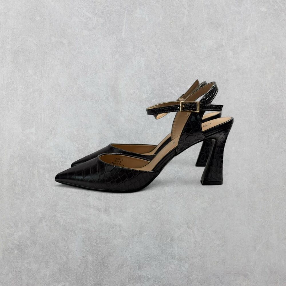 Journee Collection Dark Grey Faux Croc Pointed Toe Heels